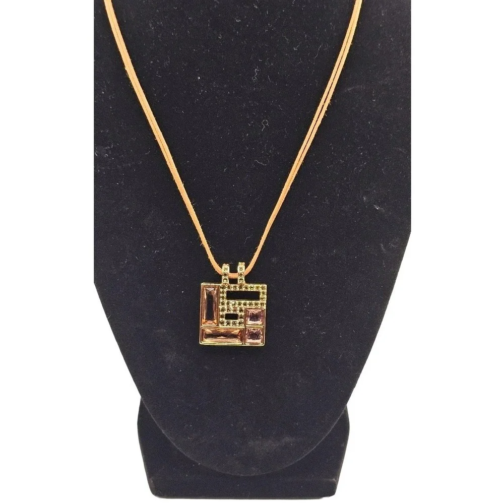 Swarovski Ilori Rose Gold Brown Pink Square‎ Crystal Pendant 18" Cord Necklace - Picture 10 of 13